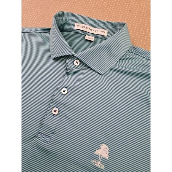 Holderness Bourne Performance Golf Polo Shirt Men’s Size XL Green Striped - Picture 1 of 16